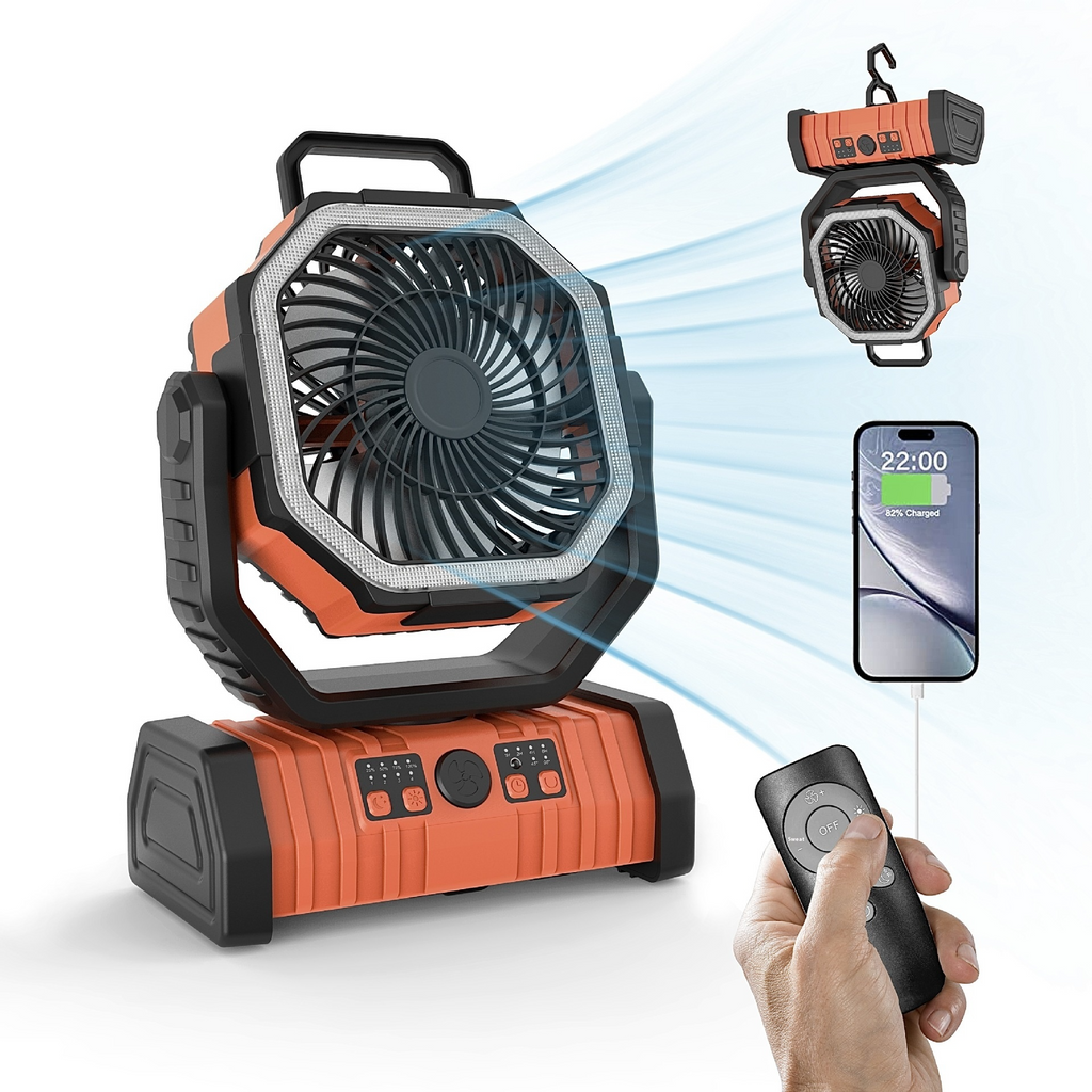 Ventilador de Camping con Power Bank y Luz LED - Batería hasta 20.000 mAh