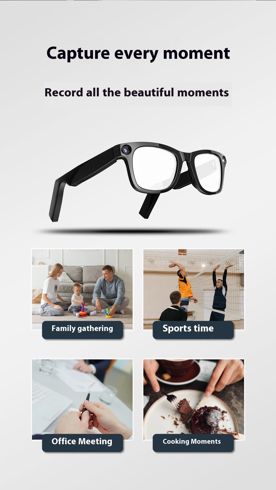 Gafas Inteligentes con Cámara IA - Vídeo HD, Traducción y Llamadas de Voz