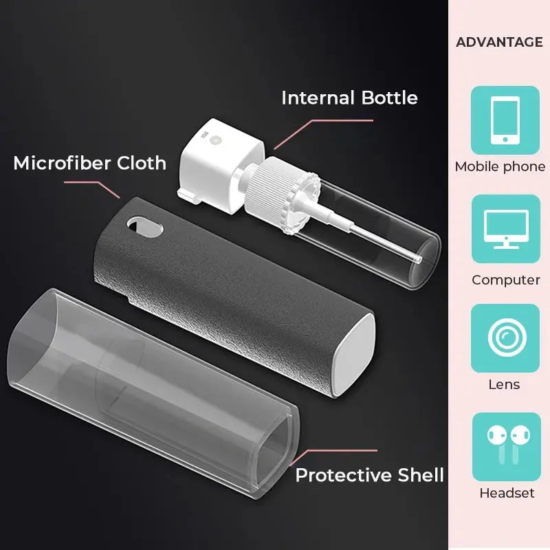 Spray Limpiador de Pantalla 2-en-1 con Paño de Microfibra