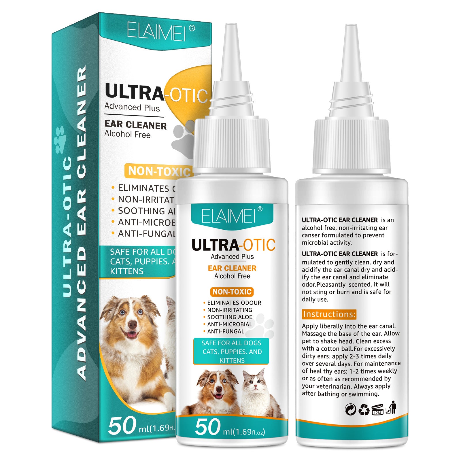Limpiador de Oídos para Mascotas 50ml - Higiene Suave para Perros y Gatos