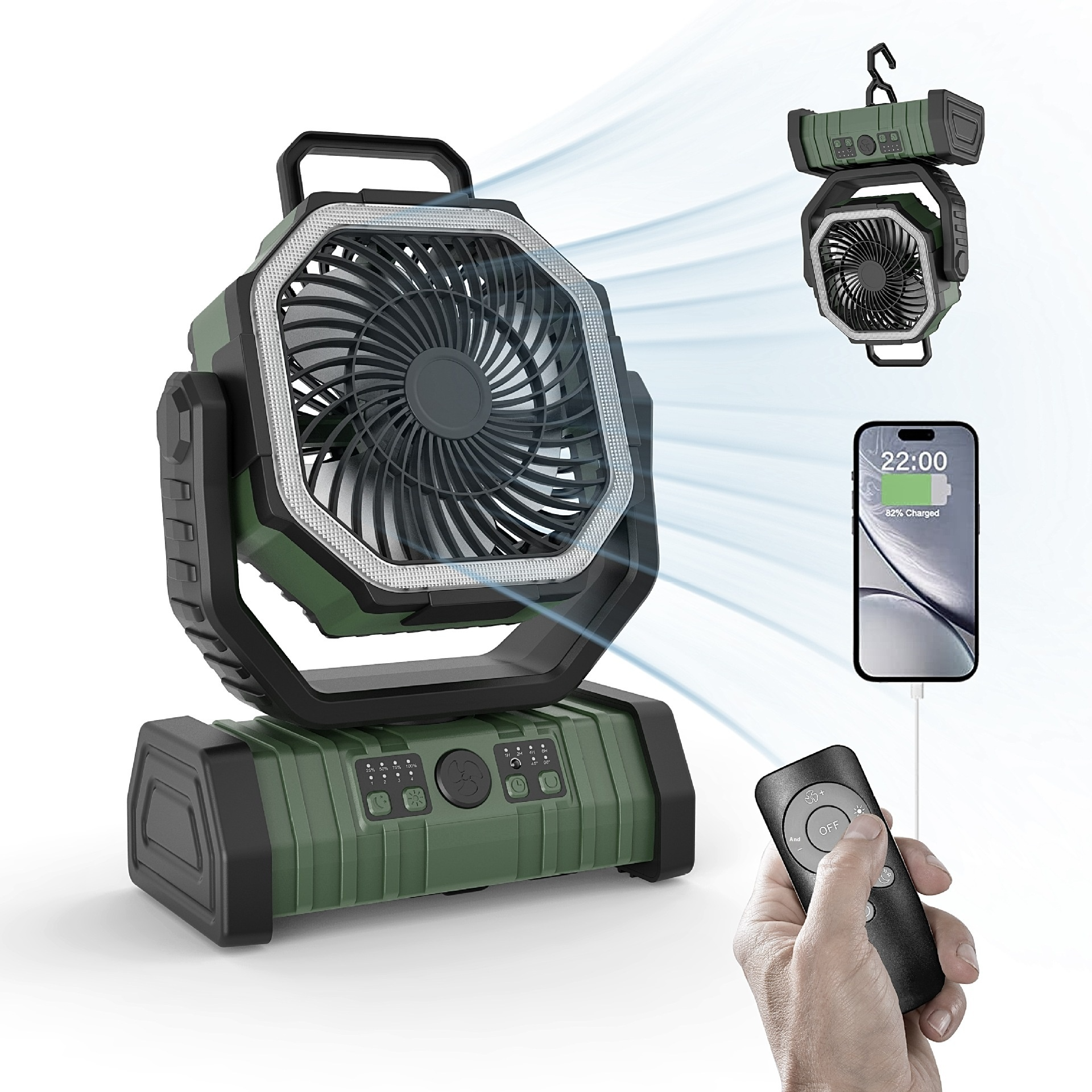 Ventilador de Camping con Power Bank y Luz LED - Batería hasta 20.000 mAh