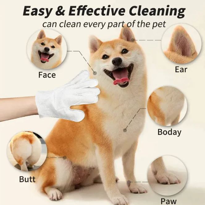 Guantes y Toallitas de Limpieza para Mascotas - Higiene Fácil para Perros y Gatos