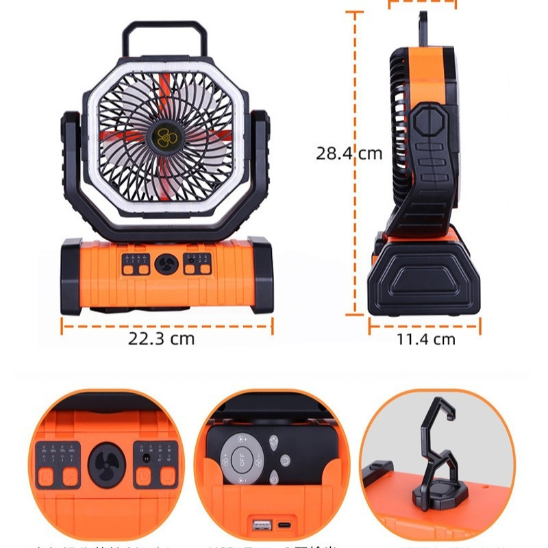 Ventilador de Camping con Power Bank y Luz LED - Batería hasta 20.000 mAh